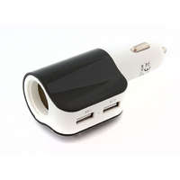 Aptel USB töltő autóba szivargyújtó aljzattal, dupla, 12/24V (2.1A és 1A)