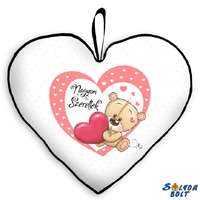 Szív alakú párna, pöttyös szívben maci