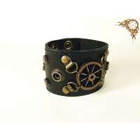 Steampunk bőr karkötő (sötét)