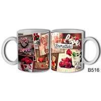 Szerelmes bögre, szeretlek, love, piros rózsák, maci