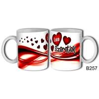 Szerelmes bögre, szeretlek, love, piros szívek