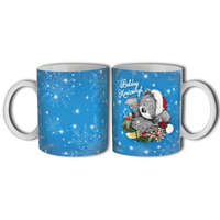 Bögre karácsonyra, kék alapon maci