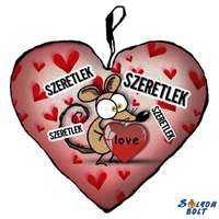 Szív alakú párna, szeretlek, barna egérke