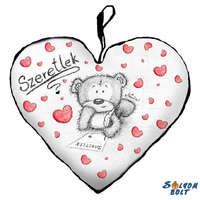 Szív alakú párna, maci ír, szeretlek