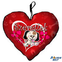 Szív alakú párna, kicsi kutya, szeretlek