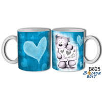 Szerelmes bögre, maci, szeretlek, kék alapon