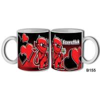 Szerelmes bögre, ördög, szívvel és virággal, szeretlek