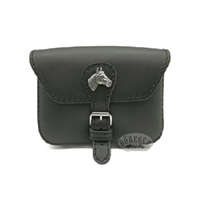 Lófej dísszel bőr övtáska, egyfakkos, fekvő