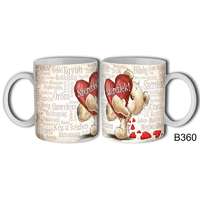 Szerelmes bögre, szeretlek, barna maci szívvel