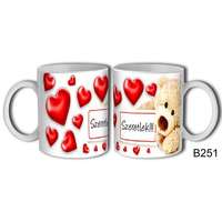 Szerelmes bögre, plüss maci, szeretlek, piros szív