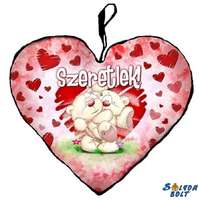 Szív alakú párna, Pimi maci ölben, szeretlek