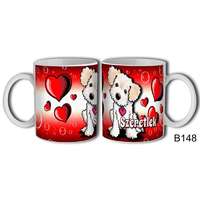 Szerelmes bögre, plüss kutya, szeretlek