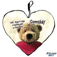 Szív alakú párna, szeretlek, szőrös maci