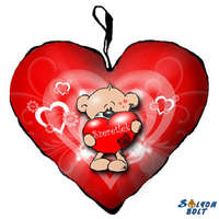 Szív alakú párna, maci piros szívvel, szeretlek