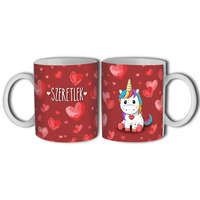 Szerelmes bögre, pici unikornis szívekkel, szeretlek