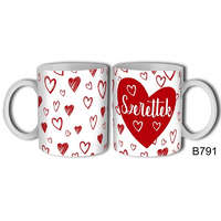 Szerelmes bögre, szeretlek, sok-sok szív fehér alapon