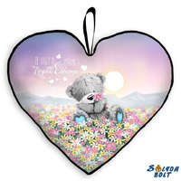 Szív alakú párna, maci virágmezőn, anya