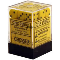 Chessex Chessex Opaque D6 Dice 12 mm Yellow w/black - Sárga/fekete dobókocka doboz (36db)