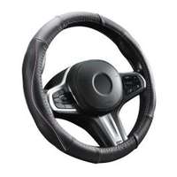 Bőr kormányvédő 36-38cm fekete, pink betéttel (01969)