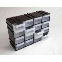  Csavartartó doboz 16 fiókos, műanyag 22x7x15cm fekete (278)