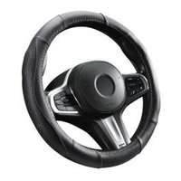 Bőr kormányvédő 36-38cm fekete, pink varrásos (01990)