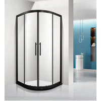 Stuxi Stuxi Delhi Black 90x90 cm íves két tolóajtós zuhanykabin zuhanytálcával és króm szifonnal, fekete elemekkel, 190 cm magas