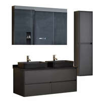 Homedepo ZEN 120 Exclusive komplett fürdőszoba bútor szett mosdószekrénnyel, dupla fekete mosdótállal, tükrös szekrénnyel, szekrénnyel