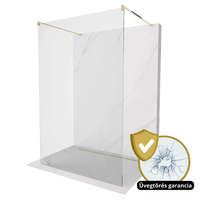 Homedepo Arlo Light Gold Szabadonálló Walk-In zuhanyfal, 110x200 cm, 8 mm vastag vízlepergető biztonsági üveggel, 200 cm magas, két arany távtartóval