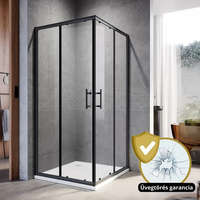 Homedepo Elio Black 90x90 cm szögletes két tolóajtós zuhanykabin 6 mm vastag vízlepergető biztonsági üveggel, fekete elemekkel, 190 cm magas