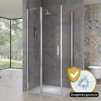 Homedepo London 100x80 aszimmetrikus szögletes fix+nyílóajtós zuhanykabin 6 mm vastag vízlepergető biztonsági üveggel, 195 cm magas, króm