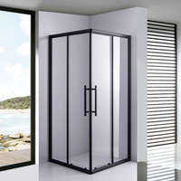 Stuxi Stuxi Nizza Black 90x90 cm szögletes két tolóajtós zuhanykabin 6 mm vízlepergető biztonsági üveggel, fekete elemekkel, 190 cm magas, zuhanytálcával és szifonnal