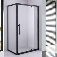 Stuxi Stuxi Torino Black 90x80 aszimmetrikus szögletes nyílóajtós zuhanykabin 6 mm vízlepergető biztonsági üveggel, matt fekete elemekkel, 200 cm magas
