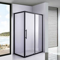 Stuxi Stuxi Nizza Black 120x90 aszimmetrikus szögletes tolóajtós zuhanykabin 6 mm vízlepergető biztonsági üveggel, fekete elemekkel, 200 cm magas