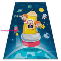 Kab. BAMBINO 42810 mosható szőnyeg Rakéta, bolygók gyerekeknek csúszásgátló - kék / barna 80x150 cm