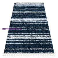 My carpet company kft Kab. Szőnyeg BERBER UNION 4080 Csík kék / krém Rojt shaggy 120x170 cm