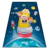 Kab. BAMBINO 42810 mosható szőnyeg Rakéta, bolygók gyerekeknek csúszásgátló - kék / barna 160x220 cm