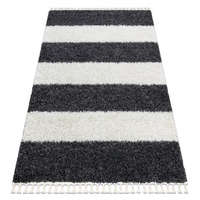 My carpet company kft Kab. Szőnyeg BERBER UNION 4079 Csík szürke / krém Rojt shaggy 160x220 cm