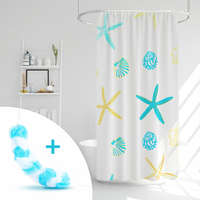 Zuhanyfüggöny szett fürdőpamaccsal - 3 féle - kék, zöld mintás - 180 x 180 cm