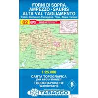 Tabacco 02. Forni di Sopra - Ampezzo - Sauris - Alta Val Tagliamento turista térkép Tabacco 1: 25 000