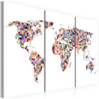 Artgeist Kép - falitérkép - Map of the World - pixels - triptych Világtérkép 60x40