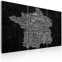 Artgeist Kép - falitérkép - Text map of France on the black background - triptych 120x80
