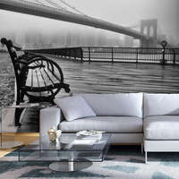 Artgeist Fotótapéta - A Foggy Day on the Brooklyn Bridge 100x70