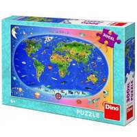 Dino Puzzle A Világ puzzle állatos 300 db Dino XXL képkirakó, Állatos Világtérkép puzzle - kék