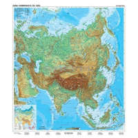 Stiefel Ázsia falitérkép, Ázsia domborzati térkép, duó térkép Ázsia politikai térkép a hátoldalon 140x180 cm - fóliázott, lécezett