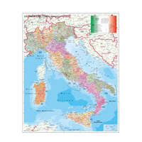 Stiefel Olaszország postai irányítószámos térkép, Olaszország falitérkép, Olaszország közlekedési térképe 90x120 cm fóliás, fémléces