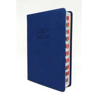 Közepes Károli Gáspár Biblia regiszterrel - SÖTÉTKÉK bőrhatású 12x18,5 cm