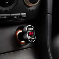 M.N.C Autós szivargyújtó adapter - 2 x USB, feszültségmérővel és árammérővel - fekete