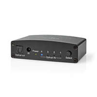 Nedis Digital Audio Switch | 4 utas | Csatlakozó bemenet: DC táp / 4x TosLink | Csatlakozó kimenet: TosLink Aljzat | Kézikönyv / Nyomó Gomb / Távvezérlő | Fém | Fekete