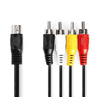Nedis DIN audio kábel DIN 5 Tűs Dugasz | 4x RCA Dugasz | Nikkelezett | 1.00 m | Kerek | PVC | Fekete | Label
