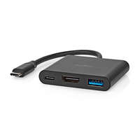 Nedis USB Többportos Adapter | USB 3.2 Gen 1 | USB-C™ Dugasz | HDMI™ Kimenet / USB-A Aljzat / USB-C™ Aljzat | 5 Gbps | 0.10 m | Kerek | Nikkelezett | PVC | Fekete | Doboz